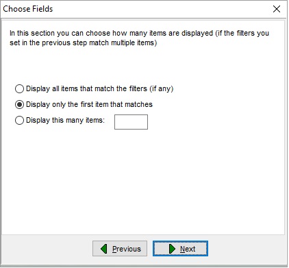 Choose fields fourth dialog in the Info Panel