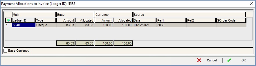 Payment allocations dialog in the company statement screen.