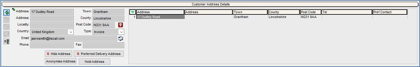 Customer Address Details area