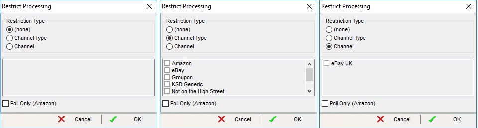 The Restrict Processing dialog in Channel Listings