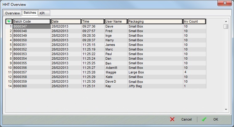 HHT Overview Dialog for Batches