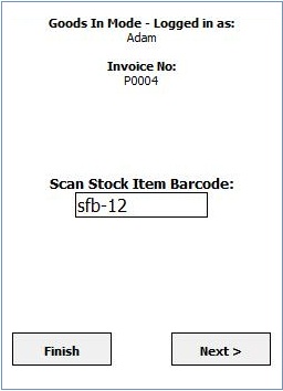 HHT the stock item barcode displayed