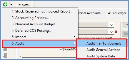 New audit options available from the Other Actions menu in Accounts