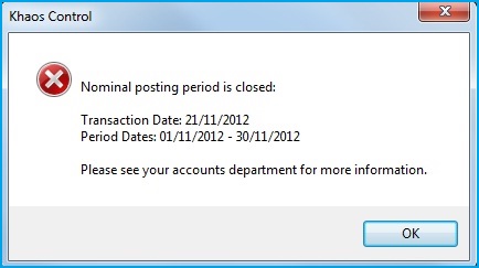 Error message when trying to post to a closed period.