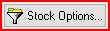 The Stock Options button in the Stock Lookup dialog with a red surround indicating that a filter is active.