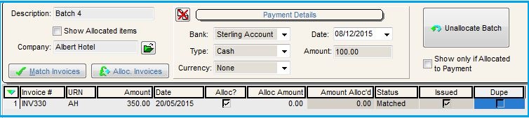Customer Batch Payments screen