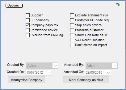 BaseOptions Area in the Customer General Tab