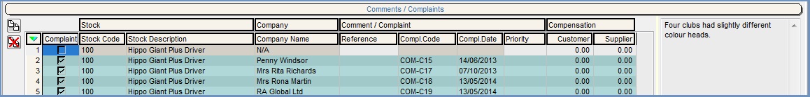 Stock Detail Complaints area