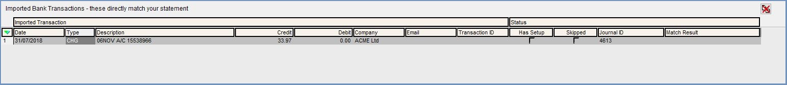 Import Screen for Bank Transactions