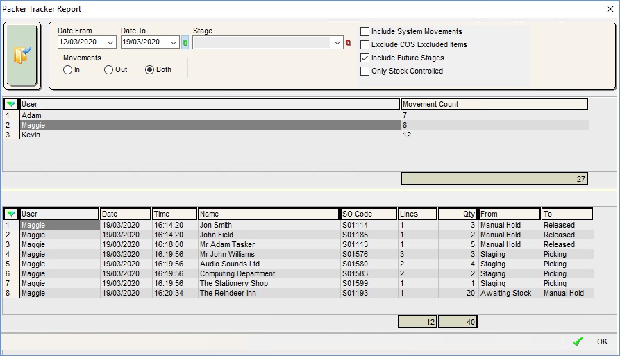 Packer Tracker dialog in the Sales Invoice Manager