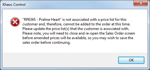 Error Message re Restrict the items a Customer can buy to those on a specified Price List