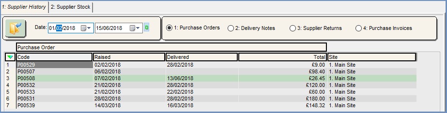 Supplier Summary Supplier History Tab - Purchase Orders