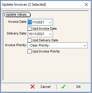 Update Invoice dialog for invoice, delivery dates and Invoice Priority