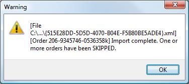 Amazon SO import error message