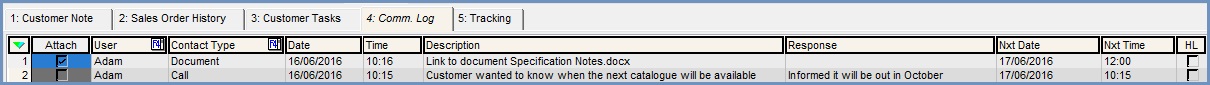 Sales Orders CRM Comm Log Tab