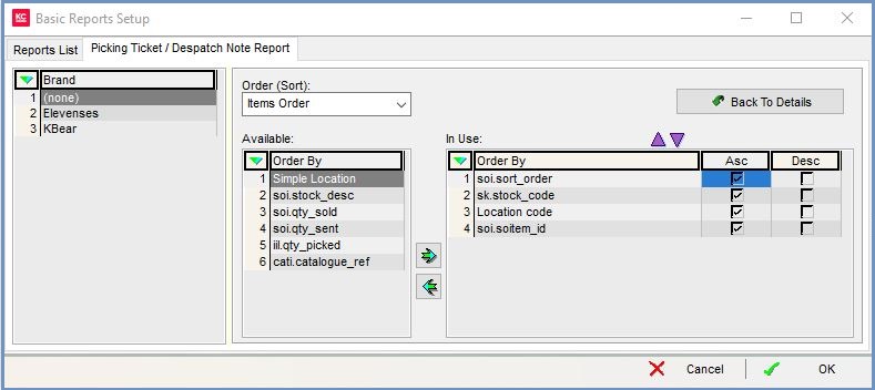 Sorting order of stock items in a Basic Report