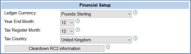 System Values - General - Defaults and Financial, Financial Setup area