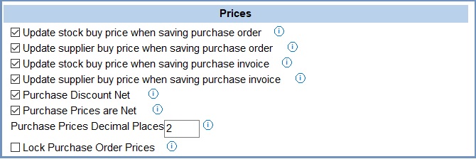 System Values - Purchasing - General and Pricing - Prices