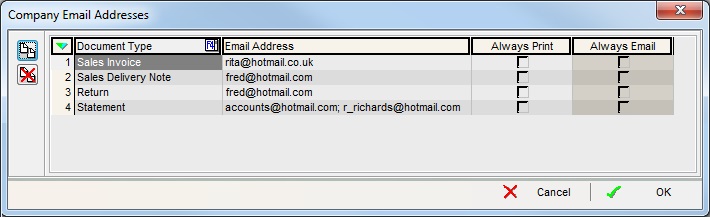 the 'Company Email Addresses' dialog box
