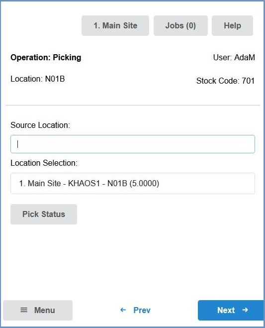 HHT2 Pick Location Select