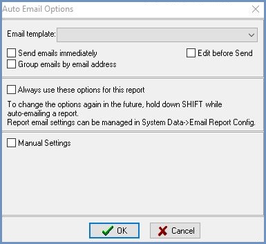 Auto Email Options popup