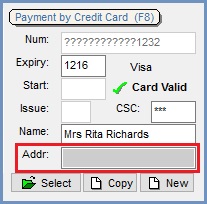 Addr field in the Payment by Credit Card