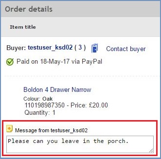 eBay Sales Order Details.