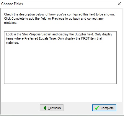 Choose fields fifth dialog in the Info Panel