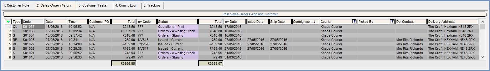 Sales Orders CRM Sales Order History Tab