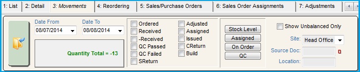 Stock Movement filters