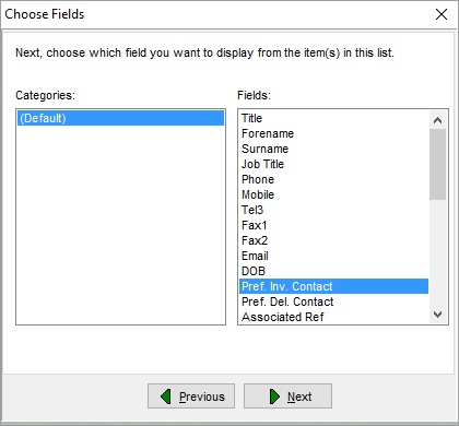 Choose fields second dialog in the Dynamic Info Panel