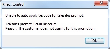 Customer does not qualify for keycode error