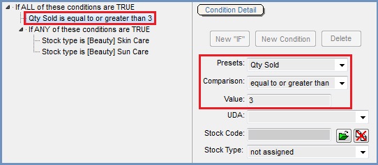 Telesale Rule BOGOF example - Quantity sold is greater than or equal to 3.