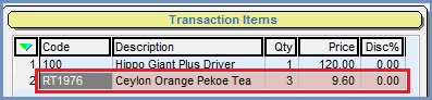 EPOS Transaction grid showing shortfall of item and line in pink