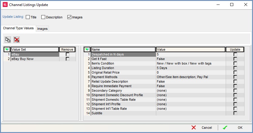 Channel Listings Update Dialog
