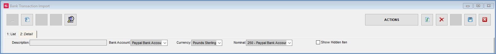 Import Screen for Paypal Recon Actions and Info Area