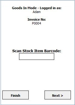 HHT enter the stock item barcode