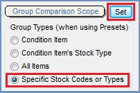 Telesale Rule example 4 - Set the Group Comparison Scope to Specific Stock Codes or Types and Click on the Set button