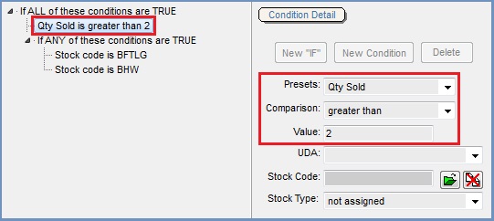 Telesale Rule example 11 - Set the Quantity Sold for Item A