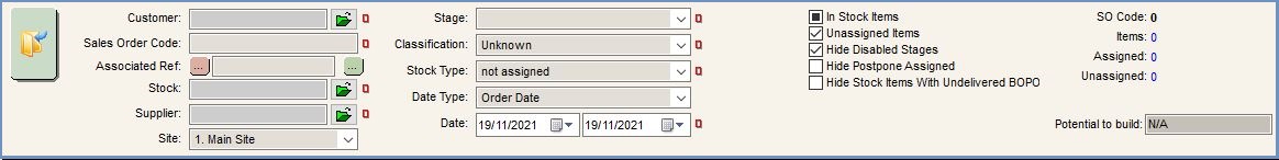 Back Order (Stock Assignment) top filters