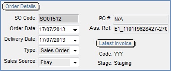 Order details area in a sales order