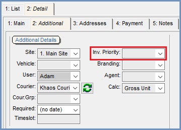 Additional tab Screen shot Invoice Priority dropdown