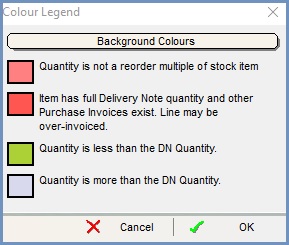 Purchase Invoice Colour Legend Dialog