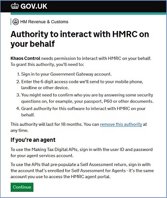 MTD - HMRC authenticate web page