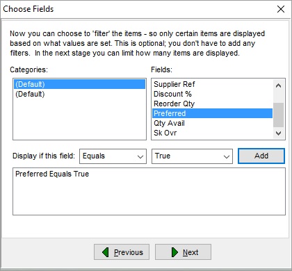 Choose fields third dialog in the Info Panel