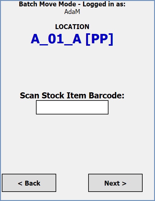 Scan Stock Item screen
