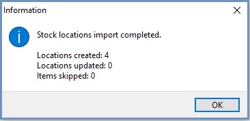 Location import message in WHC