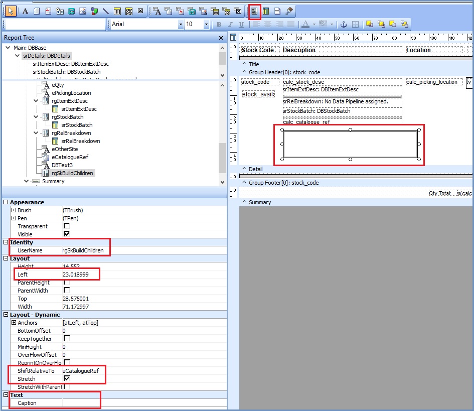 Configuring the child item Region area in Basic Reports