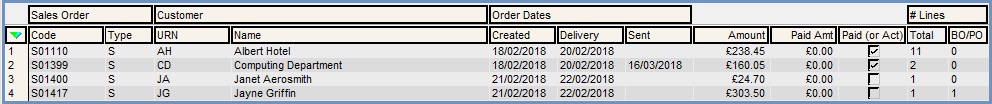 Sales Order List Grid