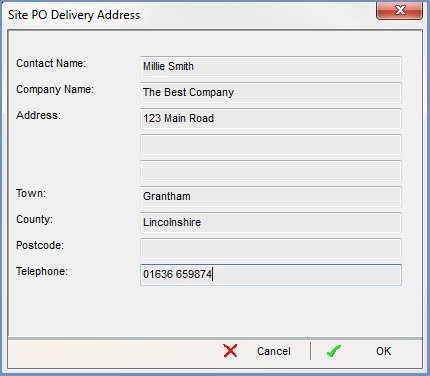 Site PO Delivery Address Dialog